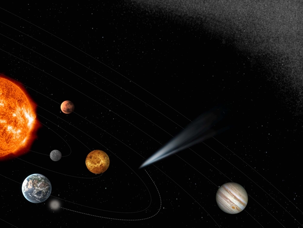 הדמיית אמן של כוכב שביט חודר למערכת השמש הפנימית ומיורט על ידי מיירט השביטים. קרדיט: ESA