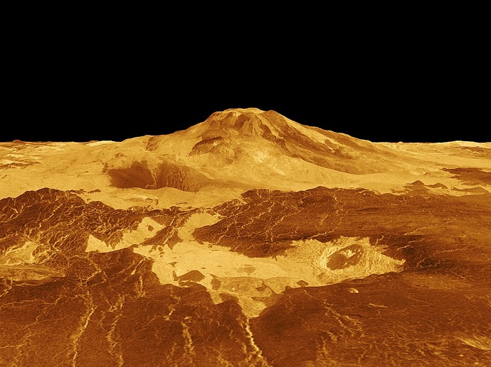 תמונת רדאר של הר געש בנוגה – והלבה העתיקה שמסביבו. קרדיט: נאס