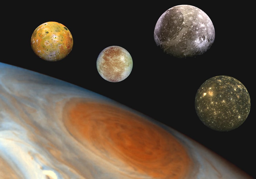 הירחים הגליליאניים של צדק, שגלילאו גליליי גילה ב-1610. הספירה העדכנית מעלה את מניין ירחיו ל-79 | קרדיט: NASA/JPL/DLR 
