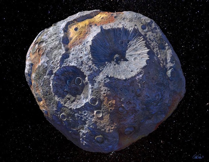 קוטרם של חלק מהאסטרואידים גדול מספיק כדי שמסתם תיצור מינרלים שלא יכולים להיווצר באסטרואידים קטנים. איור האסטרואיד פסיכה: ASU/Peter Rubin