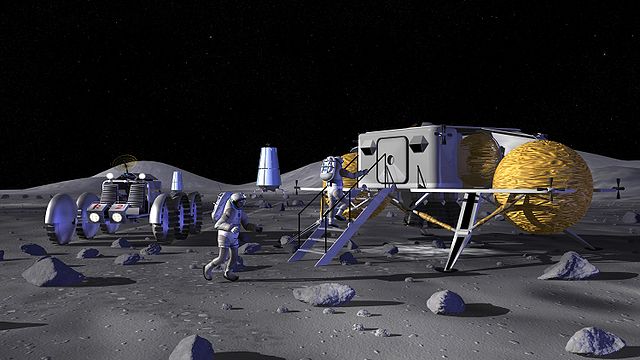 הדמיית אמן של בסיס ירחי. קרדיט: NASA