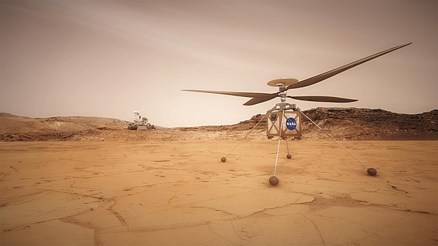 הדמיה של הרובר מארס 2020 – והמסוק שילווה אותו – על אדמת מאדים. קרדיט: NASA/JPL-Caltech