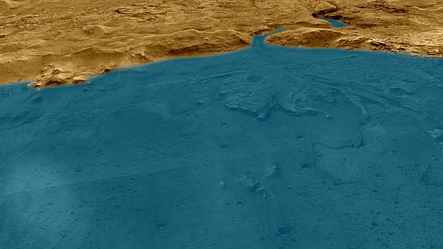 הדמיה של מכתש ג'זרו בימים יפים ורטובים יותר. קרדיט: NASA/JPL-Caltech/University of Arizona