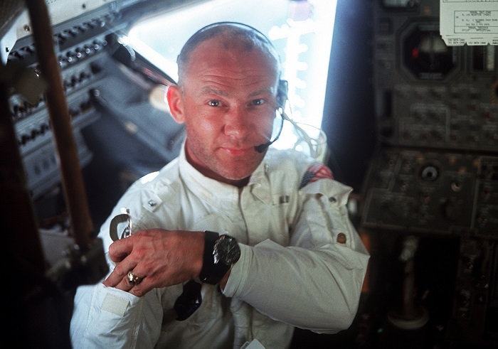 באז אולדרין בתוך רכב הנחיתה הירחי, 20.7.1969 | קרדיט: נאס"א
