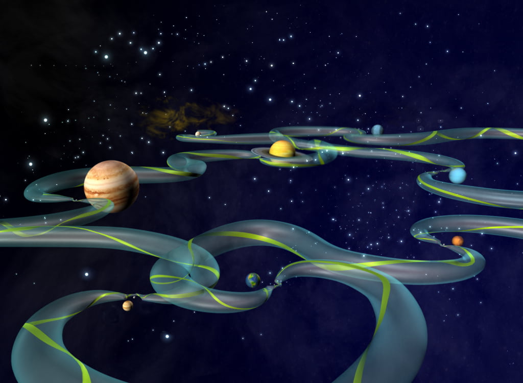 תרשים של רשת תעבורה בין כוכבי לכת במערכת השמש. קרדיט: nasa