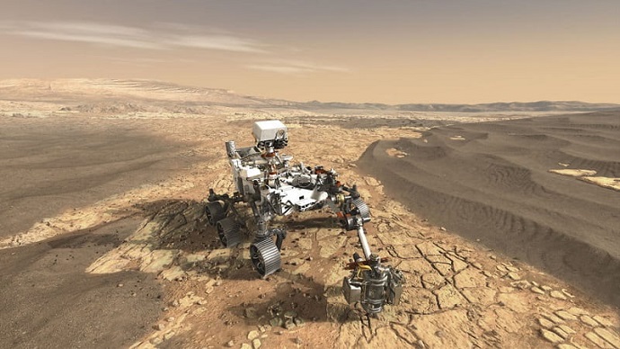 הדמיה של הרובר פרסרוורנס על אדמת מאדים. קרדיט: NASA