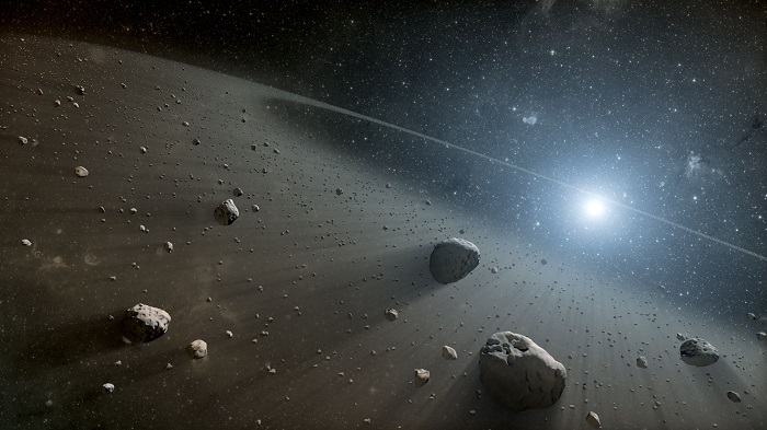 بدايات حزام الكويكبات، كان هذا مكاناً عنيفاً جداً شهد الكثير من التصادمات والتغيرات | رسم: NASA-JPL-Caltech