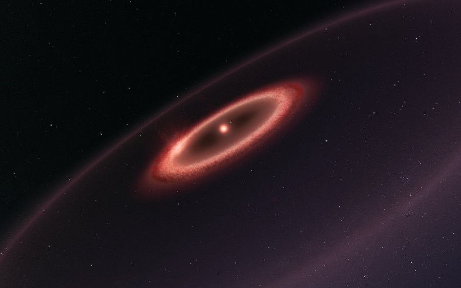 אילוסטרציה של שתי חגורות האבק סביב הננס האדום פרוקסימה קנטאורי. קרדיט: ESO/M. Kornmesser