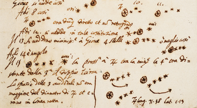 הסקיצה המקורית של גלילאו משנת 1610 מראה את תנועת 