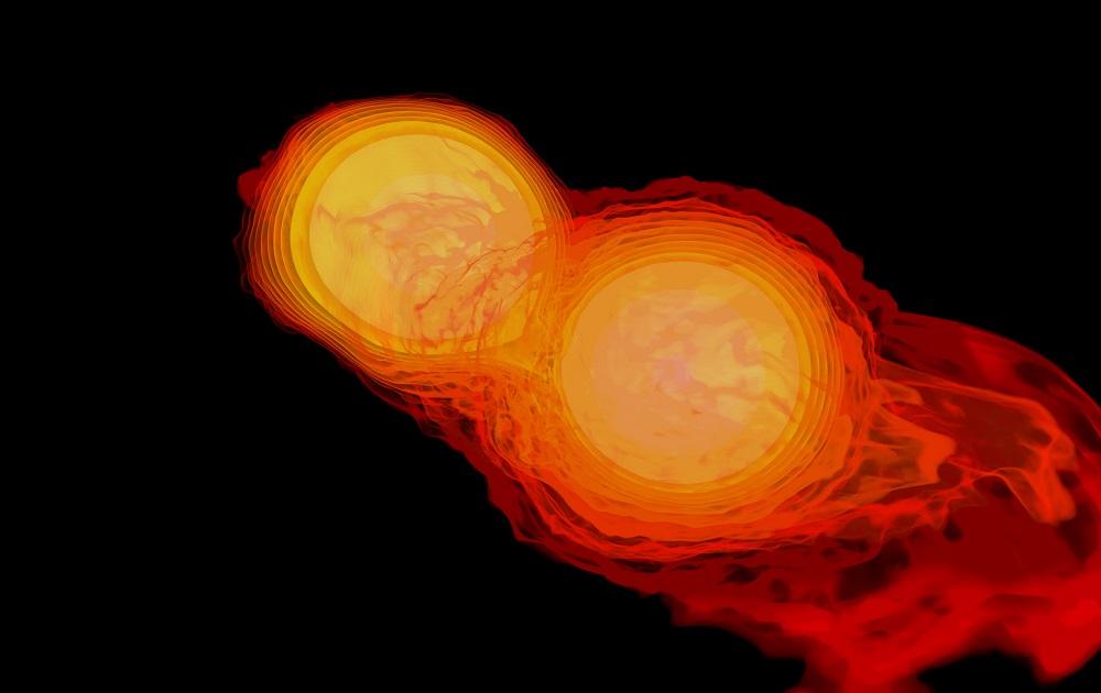 סימולציית מחשב המדמה מיזוג שני כוכבי נייטרונים לכדי חור שחור | אילוסטרציה: NASA's Goddard Space Flight Center