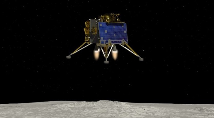 הדמיה של הצ'אנדריאן-3 ההודית נוחתת על הירח. קרדיט: ISRO