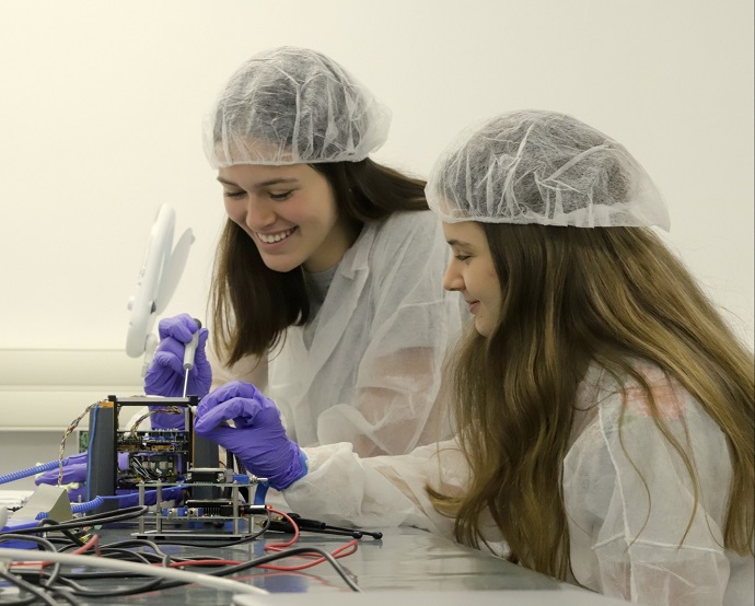 Students from Givat Shmuel building a nano-satellite at TEVEL project.