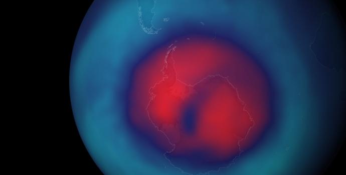 ויזואליזציה של החור בשכבת האוזון מעל הקוטב הדרומי. החדשות הטובות: החור הולך וקטן! קרדיט: Stuart_Rankin