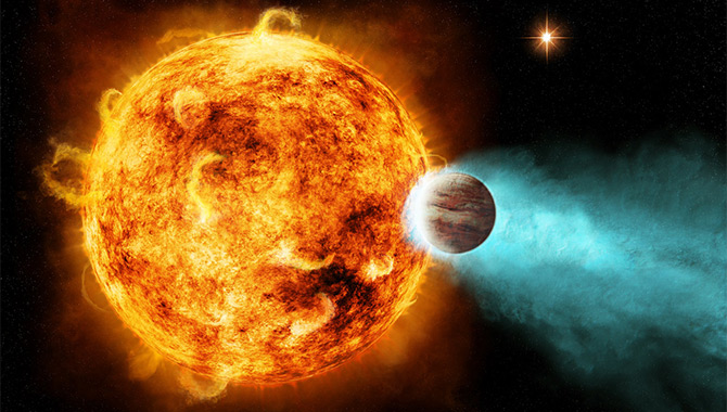 אילוסטרציה של כוכב לכת בנעילת גאות ביחס לכוכב שלו, כך שצד אחד תמיד מואר בעוד השני שרוי בלילה נצחי. קרדיט: NASA/Ames/JPL-Caltech