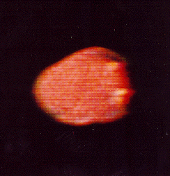הירח האדום אמלתאה, כפי שצולם לראשונה על ידי וויאג'ר 1 ב-1979. קרדיט: NASA