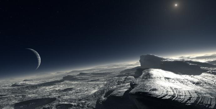הדמיה של פני השטח של פלוטו והאטמוספירה המתעבה. קרדיט: ESO/L. Calçada