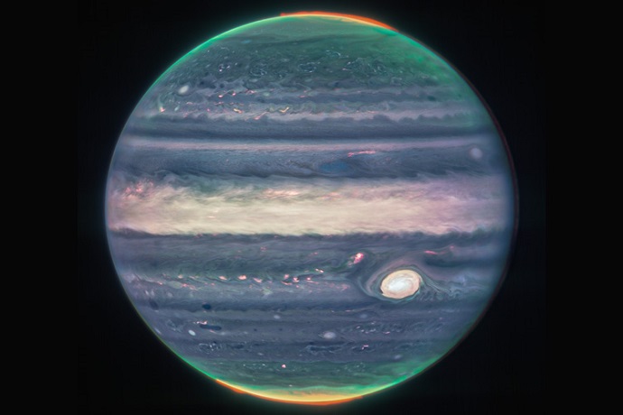 צדק בעדשת ג'יימס ווב. קרדיט: NASA, European Space Agency, Jupiter Early Release Science team. Image processing: Judy Schmidt