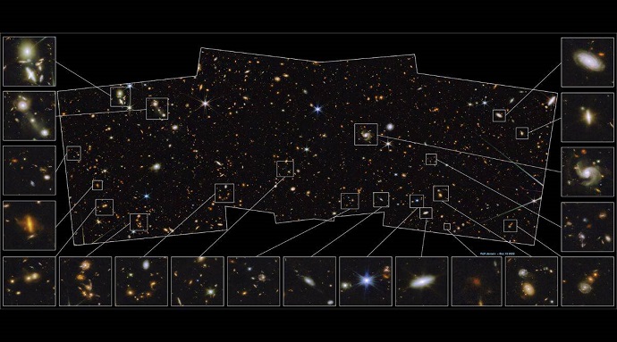 פרטים שונים בשדה העמוק של ווב. קרדיט: NASA, ESA, CSA, A. Pagan (STScI) & R. Jansen (ASU) פרטים שונים בשדה העמוק של ווב. קרדיט: NASA, ESA, CSA, A. Pagan (STScI) & R. Jansen (ASU)