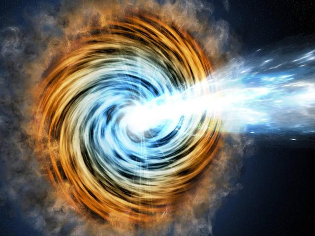 איור של חומר הנופל אל חור שחור סופר-מאסיבי תוך פליטת אנרגיה אדירה | הדמיה: NASA