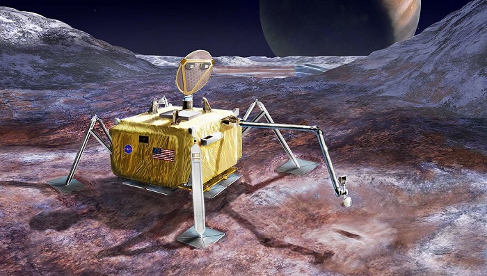 הדמיה של הנחתת Europa Lander, שתשוגר לירח הקרח ב-2022 על גבי ה-Europa Clipper | קרדיט: NASA הדמיה של הנחתת Europa Lander, שתשוגר לירח הקרח ב-2022 על גבי ה-Europa Clipper | קרדיט: NASA