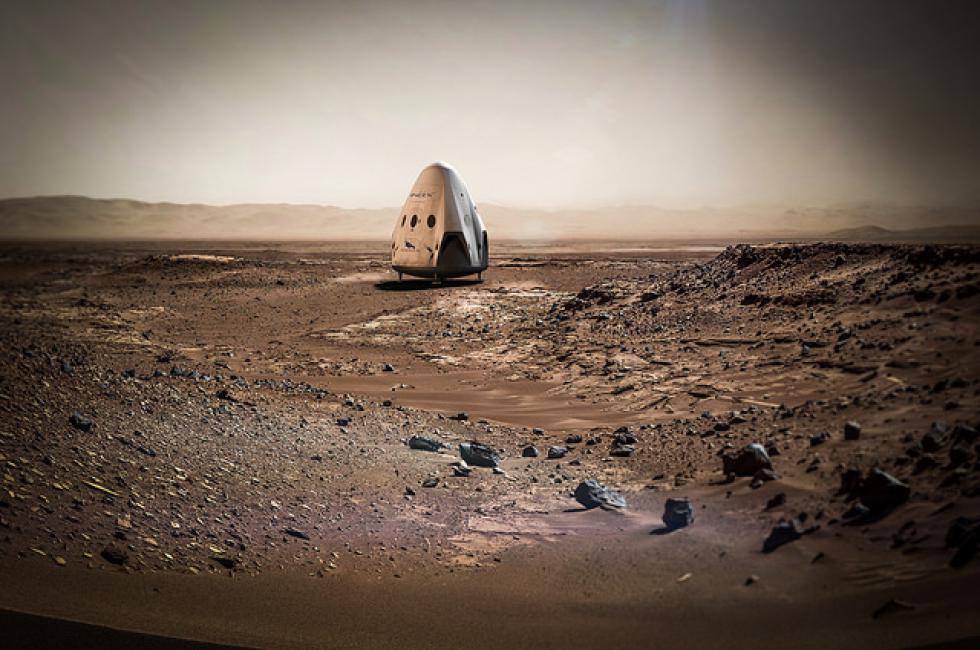 אילוסטרציה של החללית דרגון על מאדים | באדיבות SpaceX