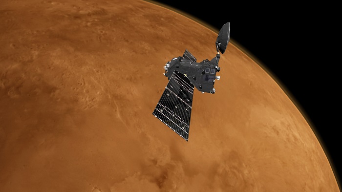 הדמיה של המקפת TGO במסלול סביב מאדים | איור: ESA/ATG medialab הדמיה של המקפת TGO במסלול סביב מאדים