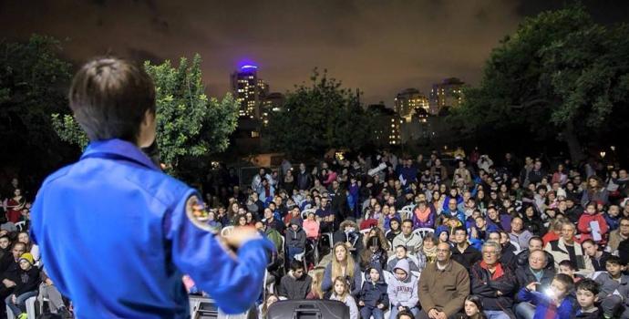 Astronaut Samantha Cristoforetti at a lecture at Israel Space Week. This year the lectures will be held throughout the country.