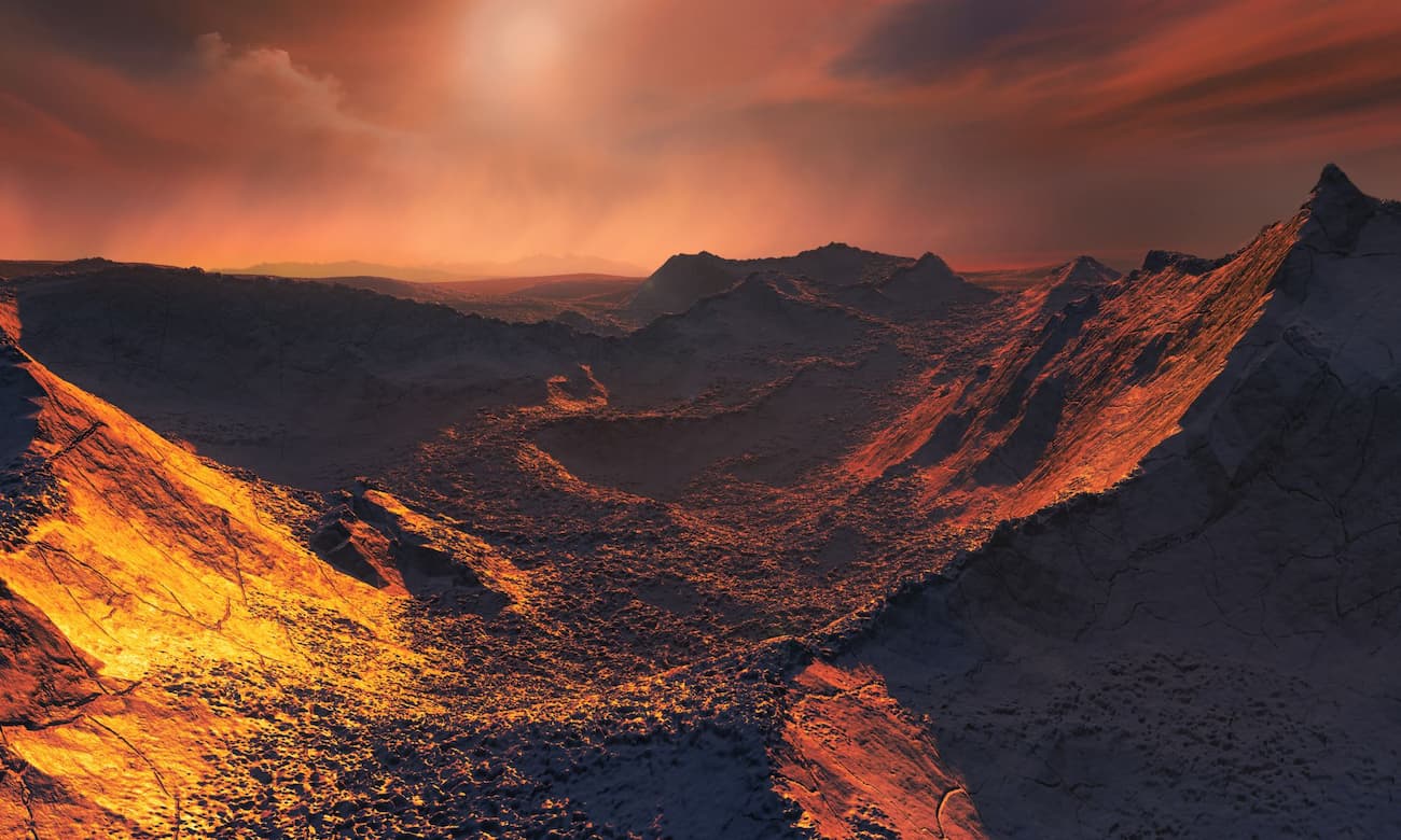 הדמיית אמן של כוכב לכת חוץ-שמשי סלעי המקיף ננס אדום. קרדיט: ESO/M. Kornmesser