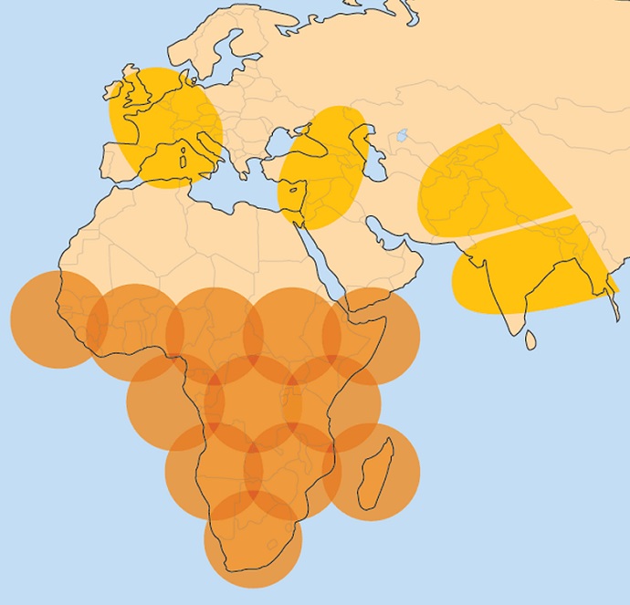אזורי הכיסוי של עמוס 17 מתמקדים באפריקה שמדרום לסהרה. קרדיט: חלל תקשורת