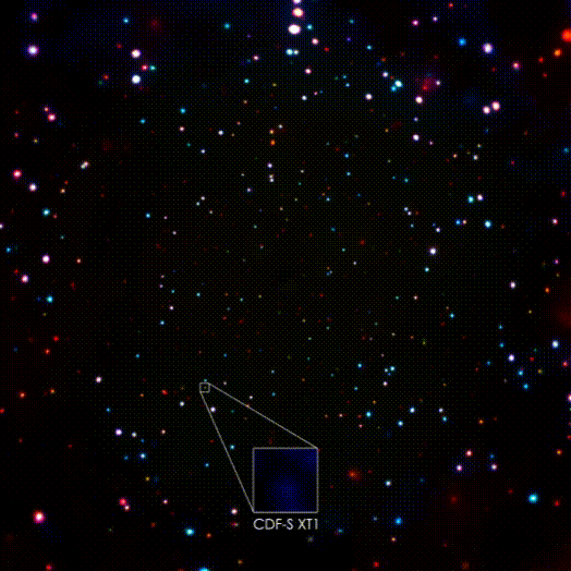 אנימציה של התפרצות הרנטגן העצמתית. X-ray: NASA/CXC/Pontifical Catholic University/F. Bauer et al. אנימציה של התפרצות הרנטגן העצמתית. X-ray: NASA/CXC/Pontifical Catholic University/F. Bauer et al.