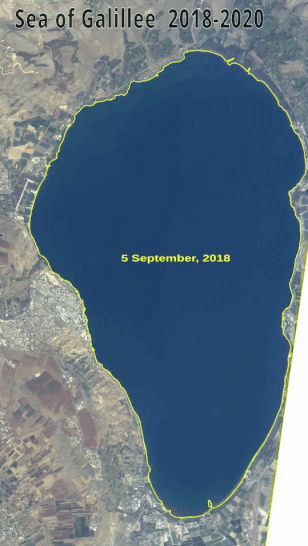 כל קו החוף השתנה אך השינוי הקיצוניים ביותר בקו החוף נראים בצפון מזרח האגם. קרדיט: מרכז המדעי של וונוס, המעבדה לחישה מרחוק, המכונים לחקר המדבר, אוניברסיטת בן גוריון השינוי בימת הכנרת