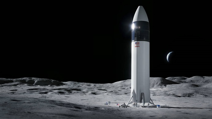 تجسيد فني لصاروخ "ستارشيب" على سطح القمر. المصدر: سبيس إكس