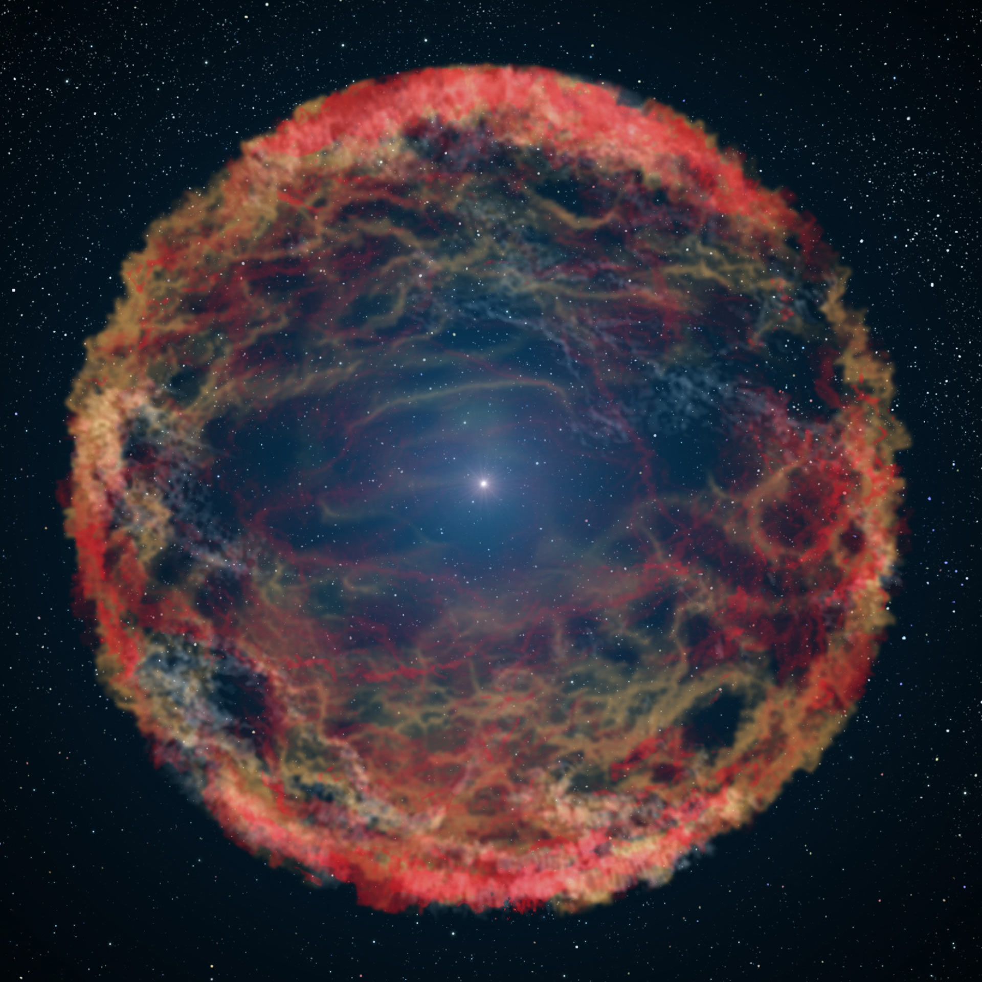 הדמייה של סופרנובה אחרת שהאבל צילם. פיצוץ כוכב הוא תופעה חמקמקה בשל חוסר היכולת לחזותה. אילוסטרציה: NASA, ESA, G. Bacon (STScI)