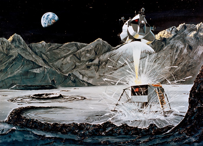 דימוי אמן של נאס"א המדמה את שלב ההמראה מהירח