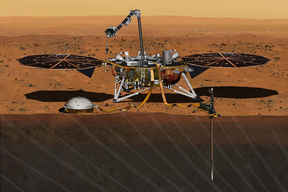 رسم يجسد انسايت على سطح المريخ. حقوق الصورة:  NASA/JPL-CALTECH