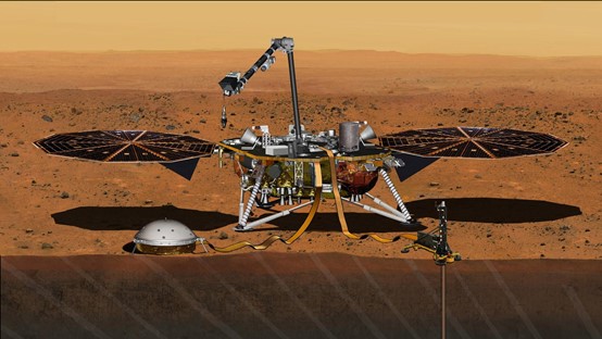 رسم يجسد انسايت على سطح المريخ. حقوق الصورة:  NASA/JPL-CALTECH