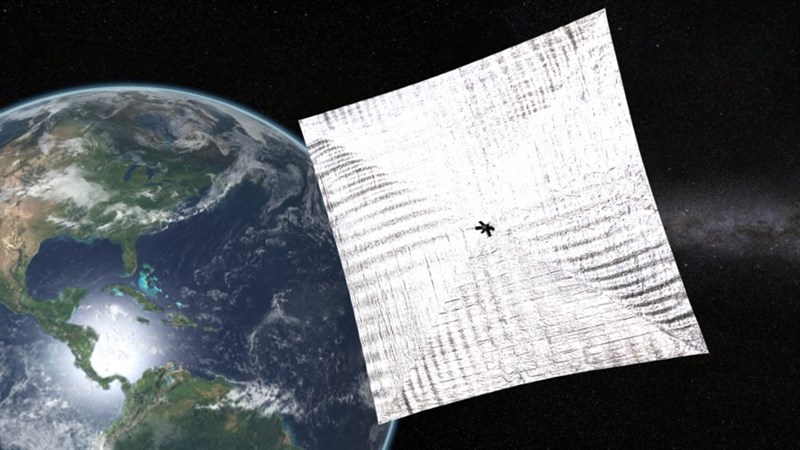 הדמיה של מפרשית השמש לייטסייל-2 במסלול סביב כדור הארץ. קרדיט: The Planetary Society