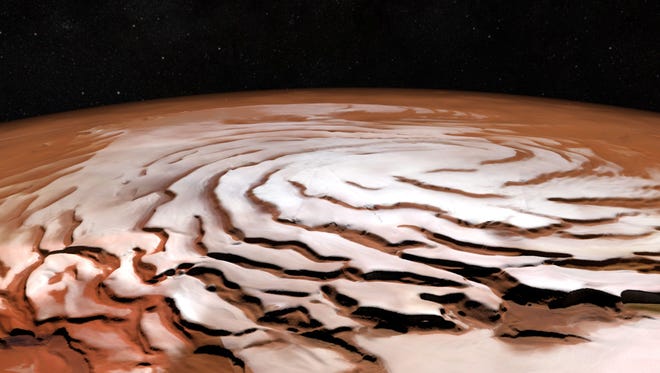 קרח בקוטב הצפוני של מאדים. סיוע למדענים בפיצוח מזג האוויר של הכוכב האדום. קרדיט: ESA