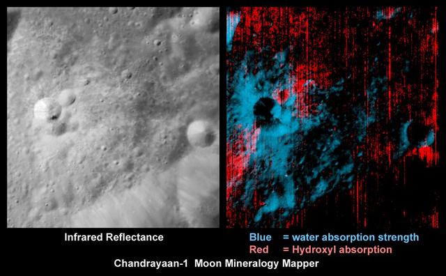 מים או הידרוקסיד? מיפוי מינרלי של המקפת ההודית צ'אנדריאן 1. קרדיט: ISRO/NASA/JPL-Caltech/USGS/Brown Univ