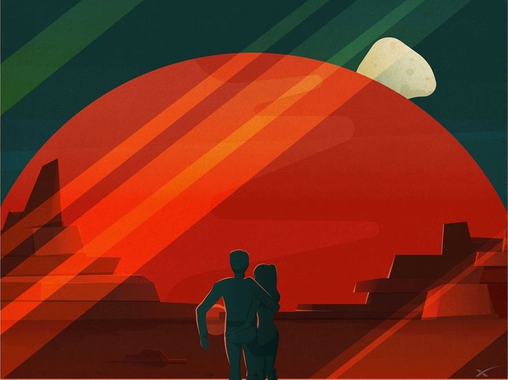 שקיעה מאדים | פוסטר תיירותי למאדים שנוצר על ידי חברת SpaceX