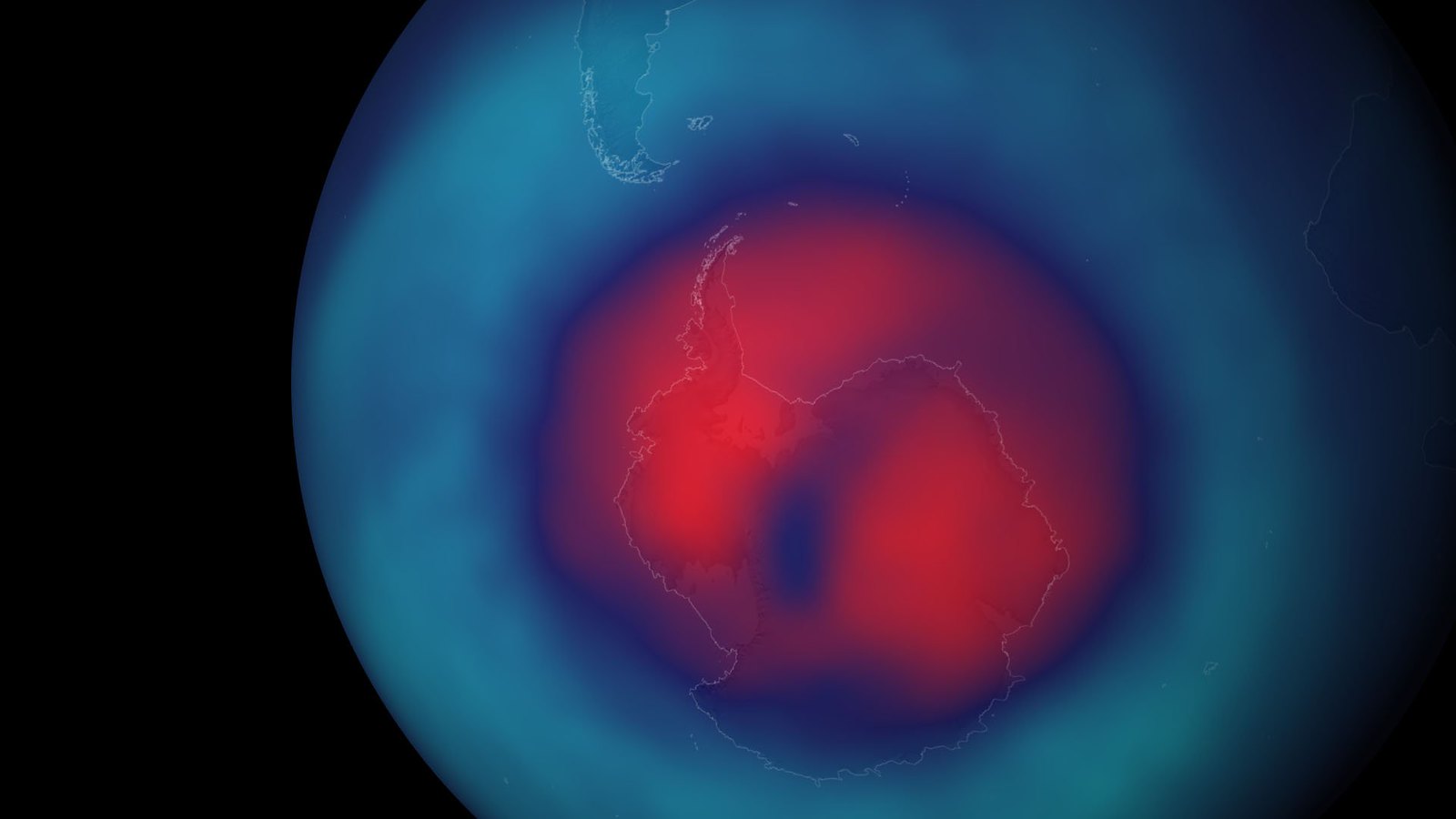 ויזואליזציה של החור בשכבת האוזון מעל הקוטב הדרומי. החדשות הטובות: החור הולך וקטן! קרדיט: Stuart_Rankin