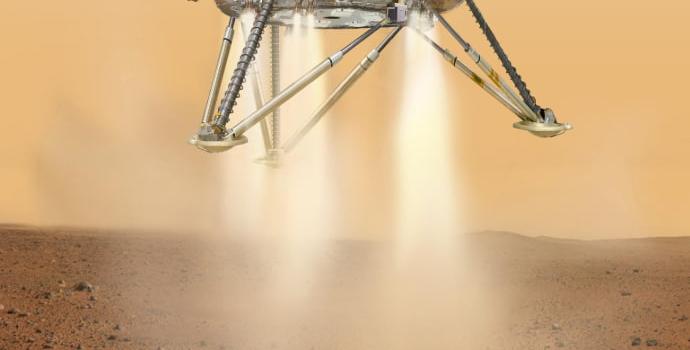 הדמייה של אינסייט בנחיתה. קרדיט: NASA/JPL-Caltech