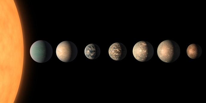 כיצד עשויה להיראות מערכת כוכבי הלכת TRAPPIST-1. עבודת אמנות. קרדיט: NASA/JPL-Caltech
