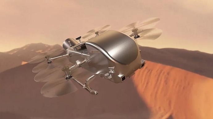 אילוסטרציה של המסוק דרגונפליי. קרדיט: NASA/Johns Hopkins APL/Steve Gribben