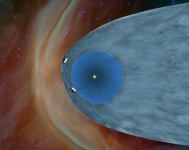 איור של חלליות וויאג'ר ביחס למערכת השמש